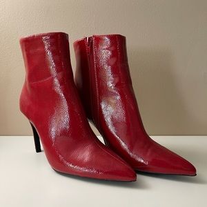 Red Leather Booties Size 7.5